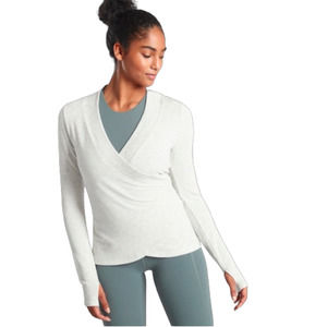 Athleta Heathered Cream Long Sleeve Tulip Hem Fleece Lined Poise Dance Wrap S